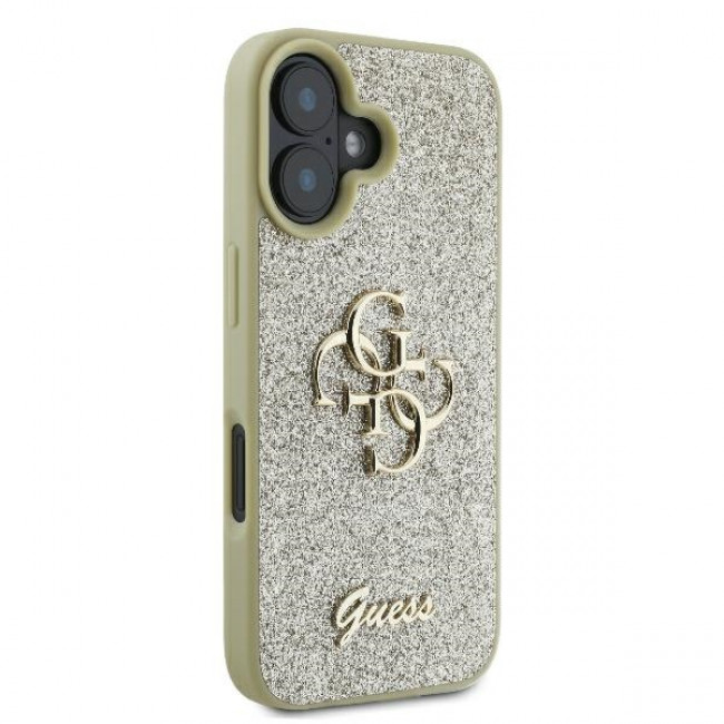 Guess iPhone 16 Plus - Fixed Glitter Big 4G - Σκληρή Θήκη με Πλαίσιο Σιλικόνης - Gold - GUHCP16MHG4SGD