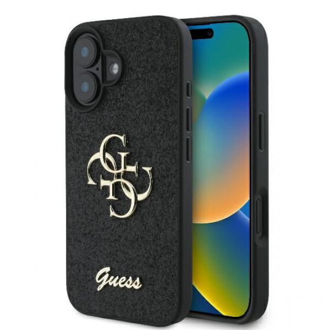 Guess iPhone 16 Plus - Fixed Glitter Big 4G - Σκληρή Θήκη με Πλαίσιο Σιλικόνης - Black - GUHCP16MHG4SGK