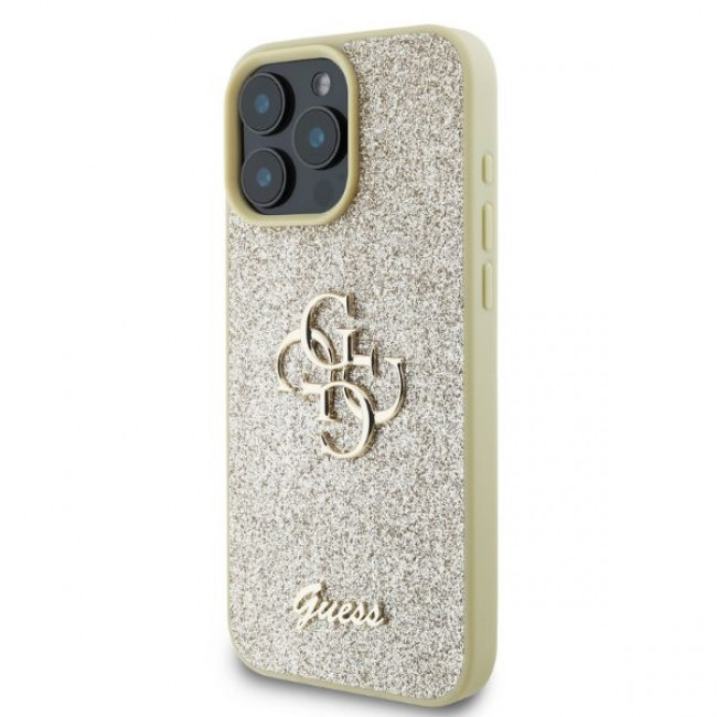 Guess iPhone 16 Pro Max - Fixed Glitter Big 4G - Σκληρή Θήκη με Πλαίσιο Σιλικόνης - Gold - GUHCP16XHG4SGD