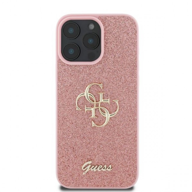 Guess iPhone 16 Pro Max - Fixed Glitter Big 4G - Σκληρή Θήκη με Πλαίσιο Σιλικόνης - Pink - GUHCP16XHG4SGP