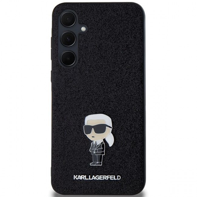 Karl Lagerfeld Samsung Galaxy A35 5G - Fixed Glitter Ikonik Logo Metal Pin - Σκληρή Θήκη με Πλαίσιο Σιλικόνης - Black - KLHCSA35GKNPSK