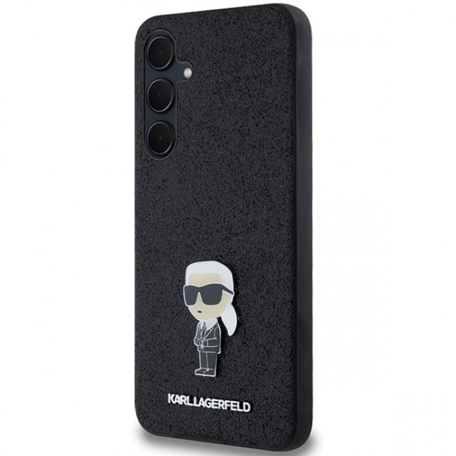 Karl Lagerfeld Samsung Galaxy A35 5G - Fixed Glitter Ikonik Logo Metal Pin - Σκληρή Θήκη με Πλαίσιο Σιλικόνης - Black - KLHCSA35GKNPSK