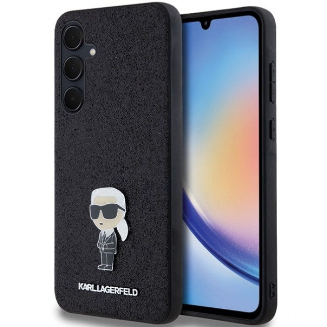 Karl Lagerfeld Samsung Galaxy A35 5G - Fixed Glitter Ikonik Logo Metal Pin - Σκληρή Θήκη με Πλαίσιο Σιλικόνης - Black - KLHCSA35GKNPSK