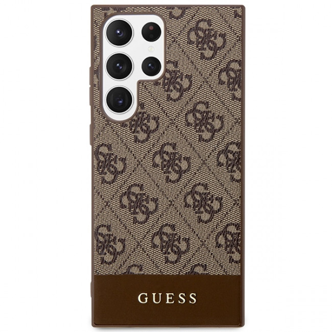 Guess Samsung Galaxy S24 Ultra - 4G Stripe Collection - Θήκη με Επένδυση Συνθετικού Δέρματος - Brown - GUHCS24LG4GLBR