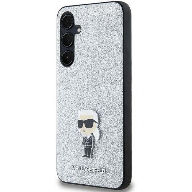 Karl Lagerfeld Samsung Galaxy A35 5G - Fixed Glitter Ikonik Metal Pin - Σκληρή Θήκη με Πλαίσιο Σιλικόνης - Silver - KLHCSA35GCNPSG