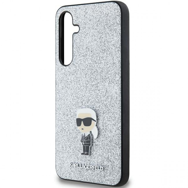 Karl Lagerfeld Samsung Galaxy A35 5G - Fixed Glitter Ikonik Metal Pin - Σκληρή Θήκη με Πλαίσιο Σιλικόνης - Silver - KLHCSA35GCNPSG