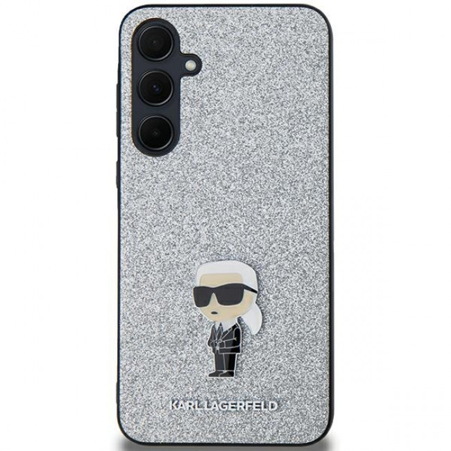 Karl Lagerfeld Samsung Galaxy A35 5G - Fixed Glitter Ikonik Metal Pin - Σκληρή Θήκη με Πλαίσιο Σιλικόνης - Silver - KLHCSA35GCNPSG