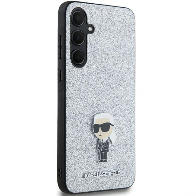 Karl Lagerfeld Samsung Galaxy A55 5G - Fixed Glitter Ikonik Metal Pin - Σκληρή Θήκη με Πλαίσιο Σιλικόνης - Silver - KLHCSA35GCNPSG