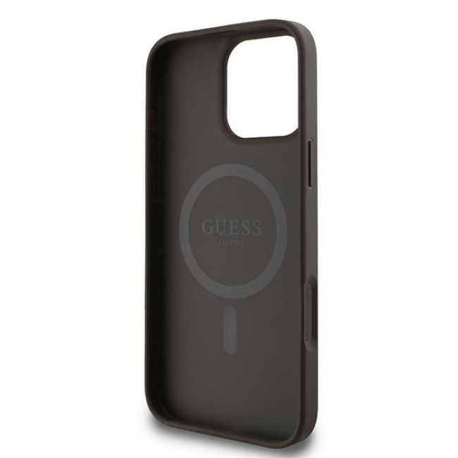 Guess iPhone 16 Pro - 4G Ring Classic Logo - MagSafe Θήκη με Επένδυση Συνθετικού Δέρματος - Brown - GUHMP16LG4GFRW