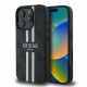 Guess iPhone 16 Pro - 4G Printed Stripes - MagSafe Θήκη με Επένδυση Συνθετικού Δέρματος - Black - GUHMP16LP4RPSK