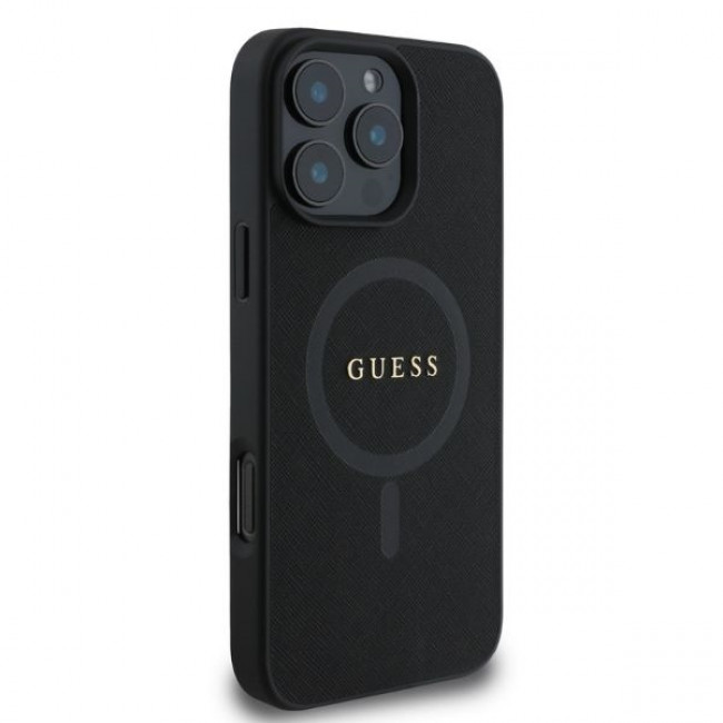 Guess iPhone 16 Pro - Saffiano Classic Logo - MagSafe Σκληρή Θήκη με Πλαίσιο Σιλικόνης - Black - GUHMP16LPSAHMCK