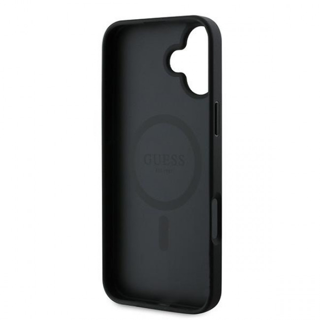 Guess iPhone 16 Plus - 4G Ring Classic Logo - MagSafe Θήκη με Επένδυση Συνθετικού Δέρματος - Black - GUHMP16MG4GFRK