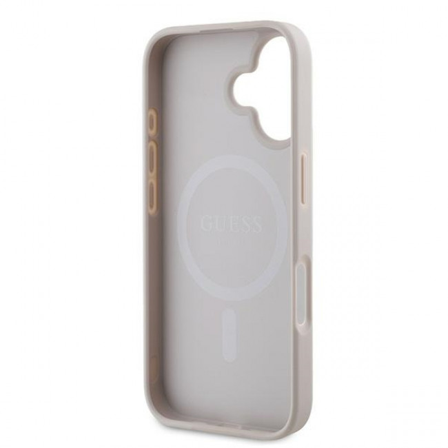 Guess iPhone 16 Plus - 4G Ring Classic Logo - MagSafe Θήκη με Επένδυση Συνθετικού Δέρματος - Pink - GUHMP16MG4GFRP