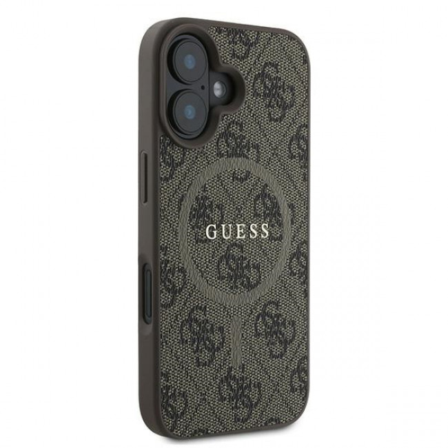 Guess iPhone 16 Plus - 4G Ring Classic Logo - MagSafe Θήκη με Επένδυση Συνθετικού Δέρματος - Brown - GUHMP16MG4GFRW