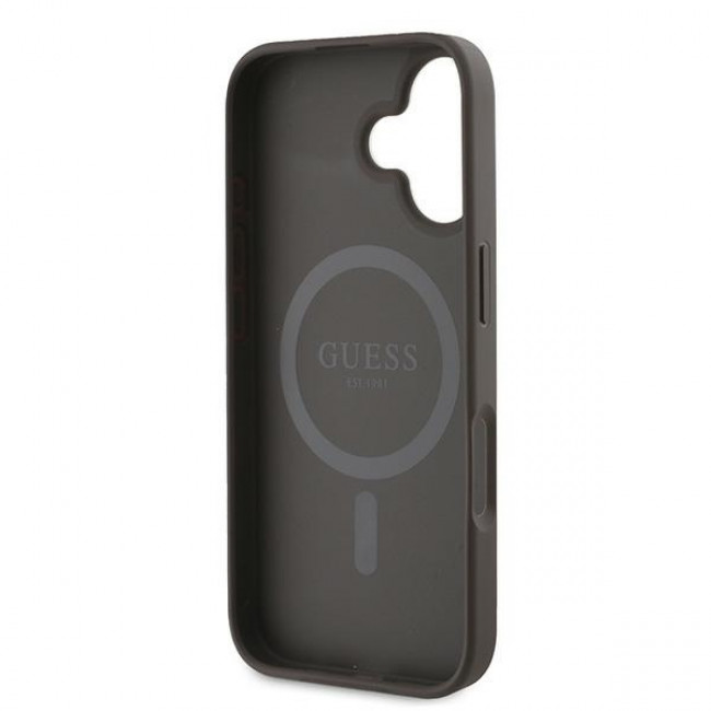 Guess iPhone 16 Plus - 4G Ring Classic Logo - MagSafe Θήκη με Επένδυση Συνθετικού Δέρματος - Brown - GUHMP16MG4GFRW