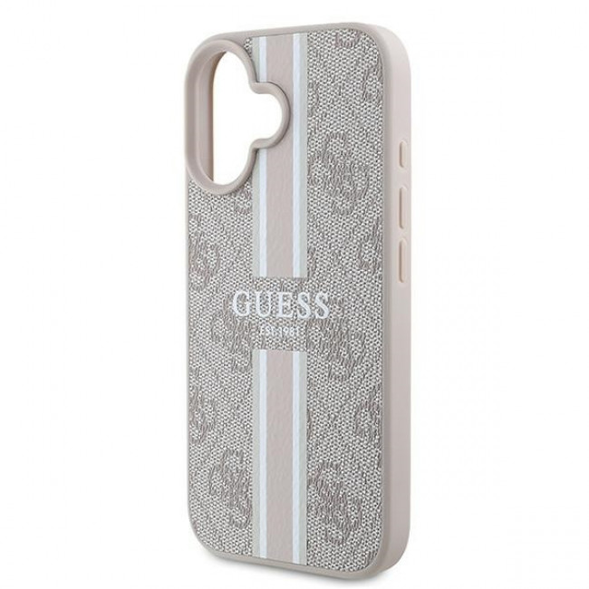 Guess iPhone 16 Plus - 4G Printed Stripes - MagSafe Θήκη με Επένδυση Συνθετικού Δέρματος - Pink - GUHMP16MP4RPSP