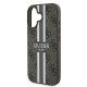 Guess iPhone 16 Plus - 4G Printed Stripes - MagSafe Θήκη με Επένδυση Συνθετικού Δέρματος - Brown - GUHMP16MP4RPSW