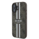 Guess iPhone 16 Plus - 4G Printed Stripes - MagSafe Θήκη με Επένδυση Συνθετικού Δέρματος - Brown - GUHMP16MP4RPSW