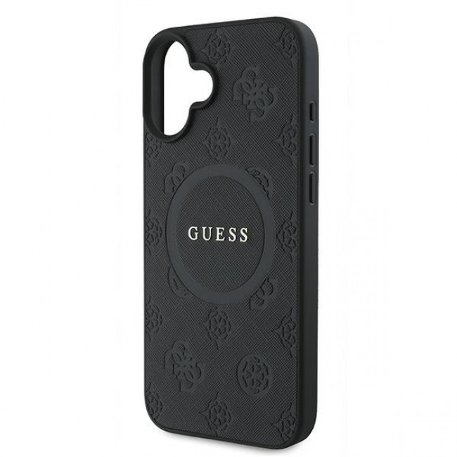 Guess iPhone 16 Plus - Saffiano Peony Classic Logo - MagSafe Σκληρή Θήκη με Πλαίσιο Σιλικόνης και Συνθετικό Δέρμα - Black - GUHMP16MPSAPSMEK