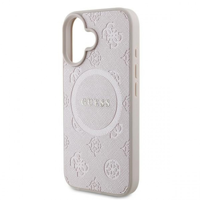 Guess iPhone 16 Plus - Saffiano Peony Classic Logo - MagSafe Σκληρή Θήκη με Πλαίσιο Σιλικόνης και Συνθετικό Δέρμα - Pink - GUHMP16MPSAPSMEP