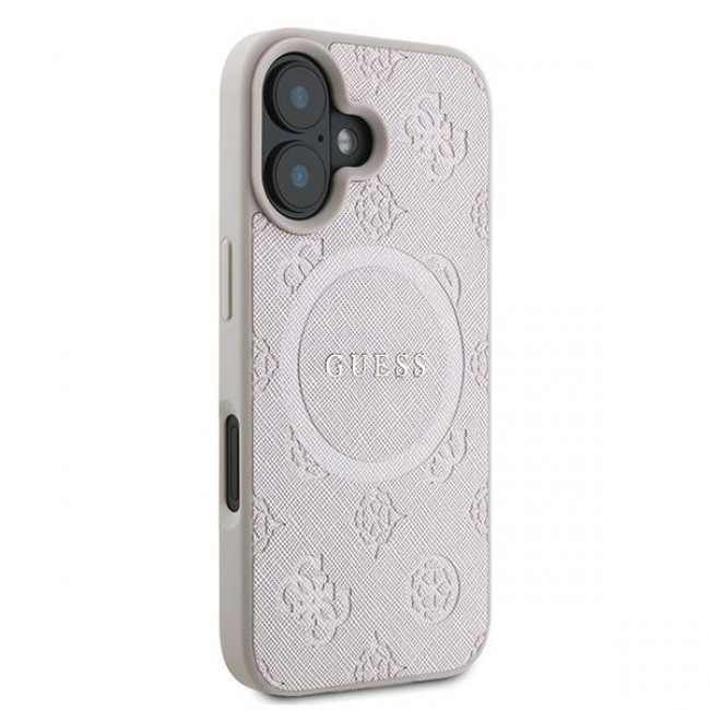 Guess iPhone 16 Plus - Saffiano Peony Classic Logo - MagSafe Σκληρή Θήκη με Πλαίσιο Σιλικόνης και Συνθετικό Δέρμα - Pink - GUHMP16MPSAPSMEP