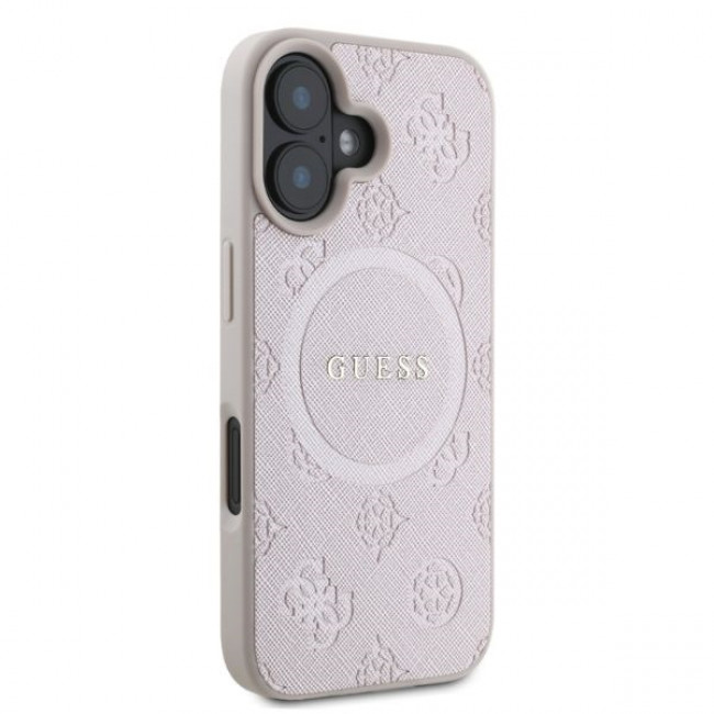 Guess iPhone 16 - Saffiano Peony Classic Logo - MagSafe Σκληρή Θήκη με Πλαίσιο Σιλικόνης και Συνθετικό Δέρμα - Pink - GUHMP16SPSAPSMEP