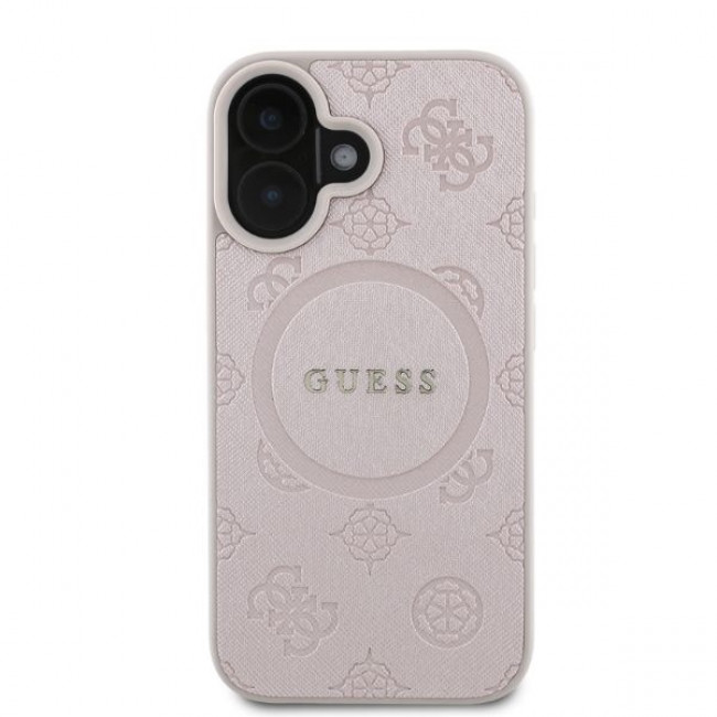 Guess iPhone 16 - Saffiano Peony Classic Logo - MagSafe Σκληρή Θήκη με Πλαίσιο Σιλικόνης και Συνθετικό Δέρμα - Pink - GUHMP16SPSAPSMEP