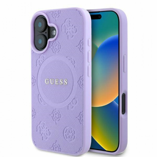 Guess iPhone 16 - Saffiano Peony Classic Logo - MagSafe Σκληρή Θήκη με Πλαίσιο Σιλικόνης και Συνθετικό Δέρμα - Purple - GUHMP16SPSAPSMEU