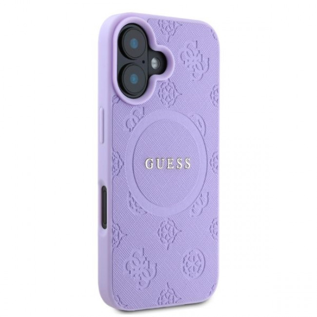 Guess iPhone 16 - Saffiano Peony Classic Logo - MagSafe Σκληρή Θήκη με Πλαίσιο Σιλικόνης και Συνθετικό Δέρμα - Purple - GUHMP16SPSAPSMEU