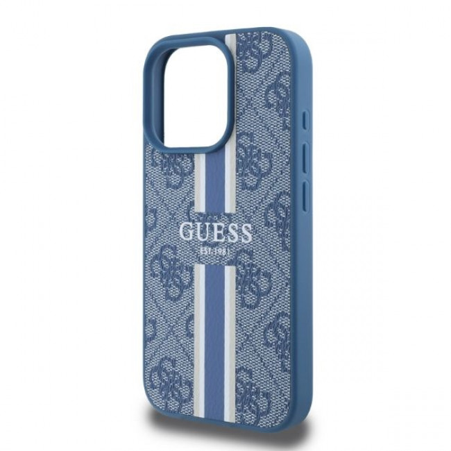 Guess iPhone 16 Pro Max - 4G Printed Stripes - MagSafe Θήκη με Επένδυση Συνθετικού Δέρματος - Blue - GUHMP16XP4RPSB