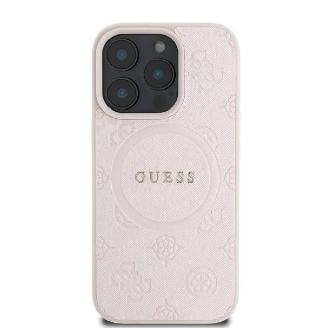 Guess iPhone 16 Pro Max - Saffiano Peony Classic Logo - MagSafe Σκληρή Θήκη με Πλαίσιο Σιλικόνης και Συνθετικό Δέρμα - Pink - GUHMP16XPSAPSMEP