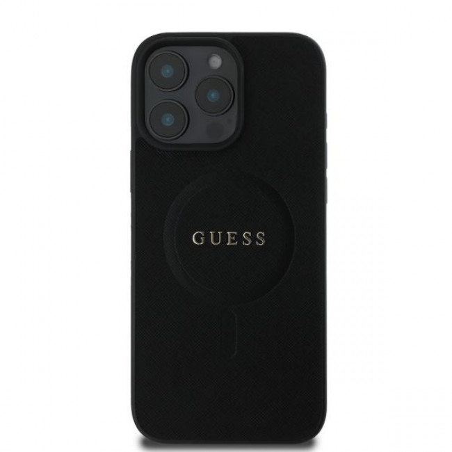 Guess iPhone 16 Pro Max - Saffiano Classic Logo - MagSafe Σκληρή Θήκη με Πλαίσιο Σιλικόνης - Black - GUHMP16XPSAHMCK