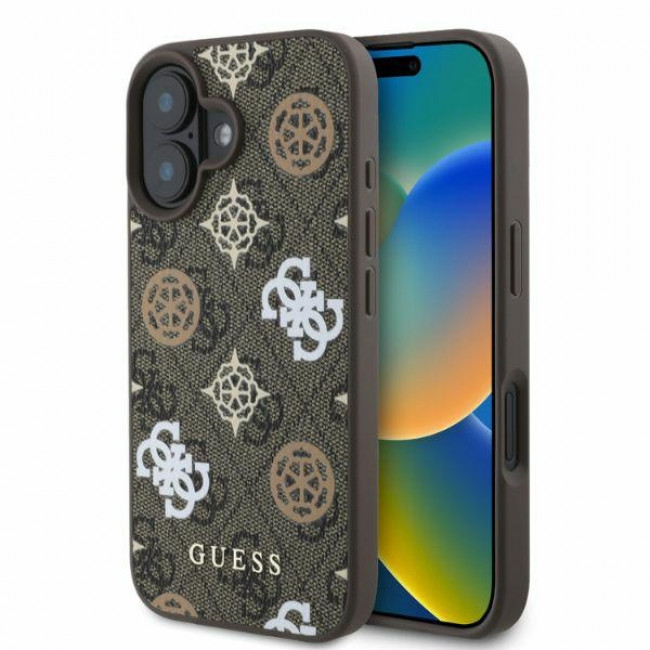 Guess iPhone 16 - Peony On 4G Background - MagSafe Θήκη με Επένδυση Συνθετικού Δέρματος - Brown - GUHMP16SP4PWPW