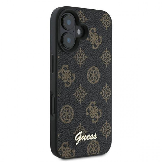 Guess iPhone 16 Plus - Peony Script - MagSafe Θήκη με Επένδυση Συνθετικού Δέρματος - Brown - GUHMP16MPGPYSK