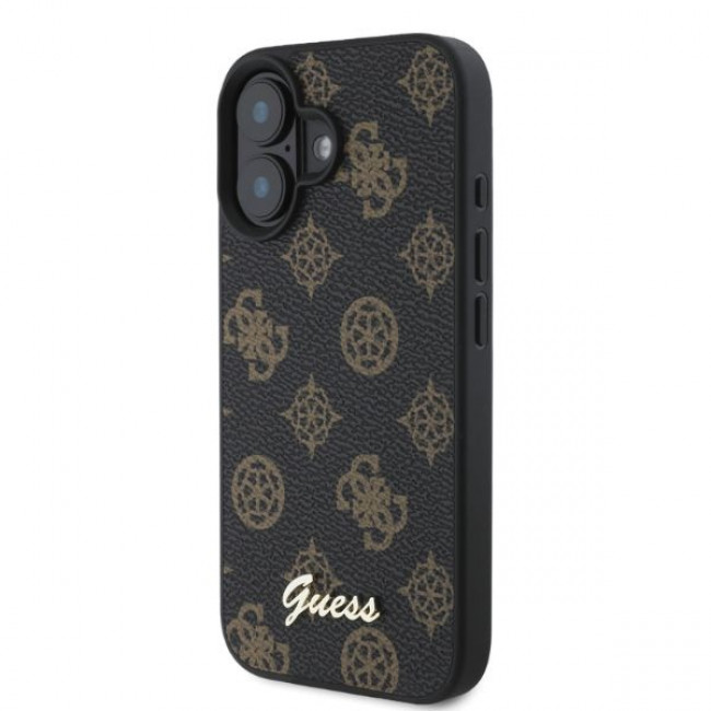 Guess iPhone 16 - Peony Script - MagSafe Θήκη με Επένδυση Συνθετικού Δέρματος - Black - GUHMP16SPGPYSK