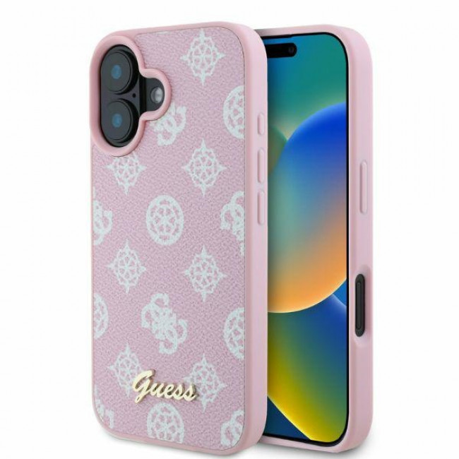 Guess iPhone 16 - Peony Script - MagSafe Θήκη με Επένδυση Συνθετικού Δέρματος - Pink - GUHMP16SPGPYSP