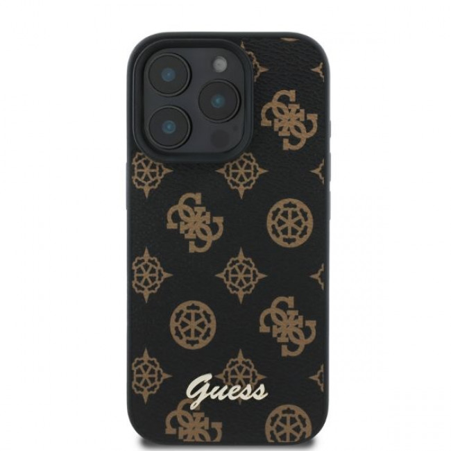 Guess iPhone 16 Pro Max - Peony Script - MagSafe Θήκη με Επένδυση Συνθετικού Δέρματος - Black - GUHMP16XPGPYSK