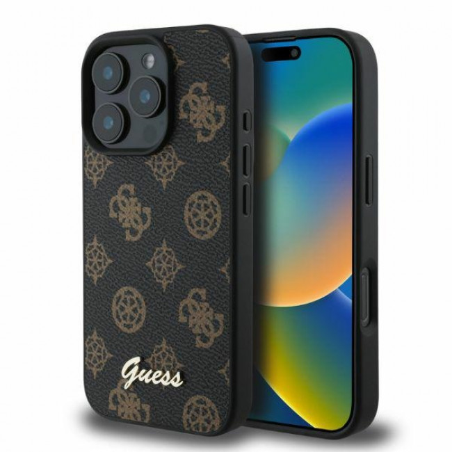 Guess iPhone 16 Pro Max - Peony Script - MagSafe Θήκη με Επένδυση Συνθετικού Δέρματος - Black - GUHMP16XPGPYSK