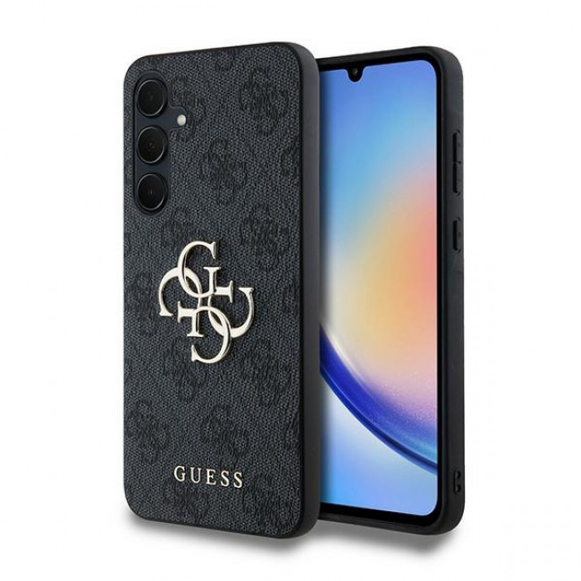 Guess Samsung Galaxy A35 5G - 4G Big Metal Logo - Θήκη με Επένδυση Συνθετικού Δέρματος - Black - GUHCSA354GMGGR