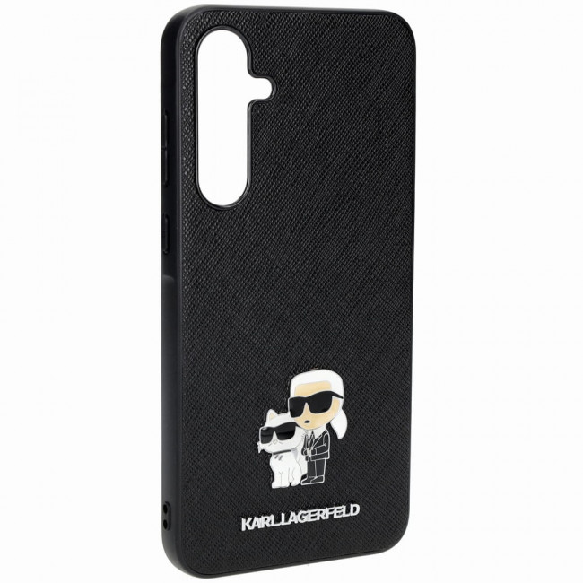 Karl Lagerfeld Samsung Galaxy A55 5G - Saffiano Karl and Choupette Pin - Σκληρή Θήκη με Επένδυση Συνθετικού Δέρματος και Πλαίσιο Σιλικόνης - Black - KLHCSA55SAKCNPK