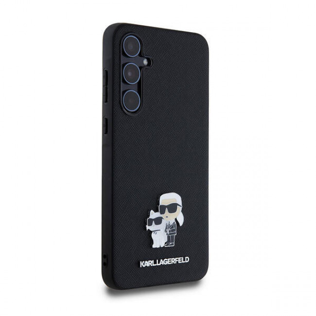 Karl Lagerfeld Samsung Galaxy A55 5G - Saffiano Karl and Choupette Pin - Σκληρή Θήκη με Επένδυση Συνθετικού Δέρματος και Πλαίσιο Σιλικόνης - Black - KLHCSA55SAKCNPK