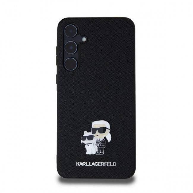 Karl Lagerfeld Samsung Galaxy A55 5G - Saffiano Karl and Choupette Pin - Σκληρή Θήκη με Επένδυση Συνθετικού Δέρματος και Πλαίσιο Σιλικόνης - Black - KLHCSA55SAKCNPK