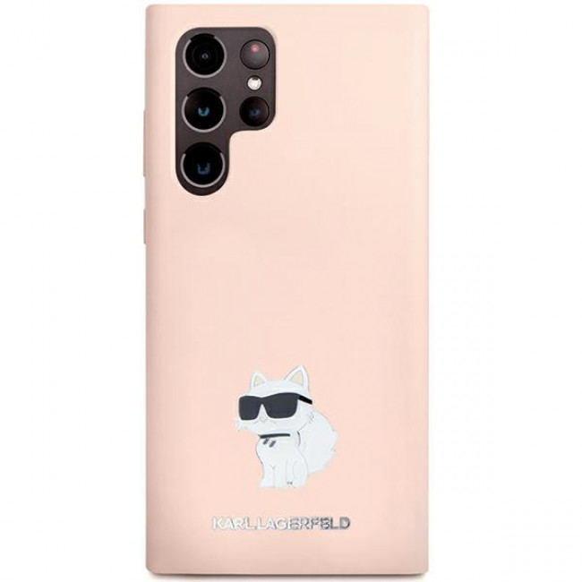 Karl Lagerfeld Samsung Galaxy S24 Ultra - Silicone Choupette Metal Pin - Σκληρή Θήκη με Πλαίσιο Σιλικόνης - Pink - KLHCS24LSMHCNPP