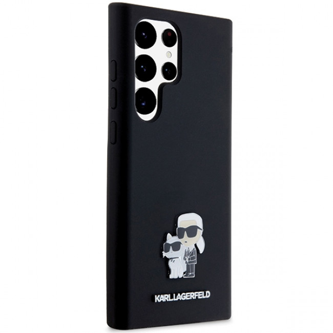 Karl Lagerfeld Samsung Galaxy S24 Ultra - Silicone Karl and Choupette Metal Pin - Σκληρή Θήκη με Πλαίσιο Σιλικόνης - Black - KLHCS24LSMHKCNPK