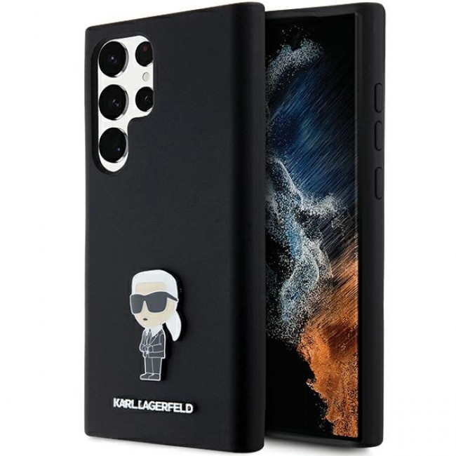 Karl Lagerfeld Samsung Galaxy S24 Ultra - Silicone Ikonik Metal Pin - Σκληρή Θήκη με Πλαίσιο Σιλικόνης - Black - KLHCS24LSMHKNPK