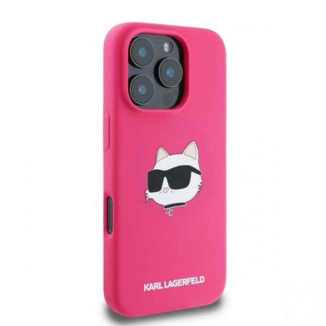 Karl Lagerfeld iPhone 16 Pro Max - Silicone Choupette Head Print - Θήκη Σιλικόνης με MagSafe - Fuschia - KLHMP16XSCHPPLF