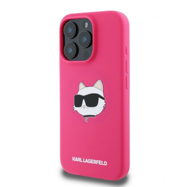 Karl Lagerfeld iPhone 16 Pro Max - Silicone Choupette Head Print - Θήκη Σιλικόνης με MagSafe - Fuschia - KLHMP16XSCHPPLF