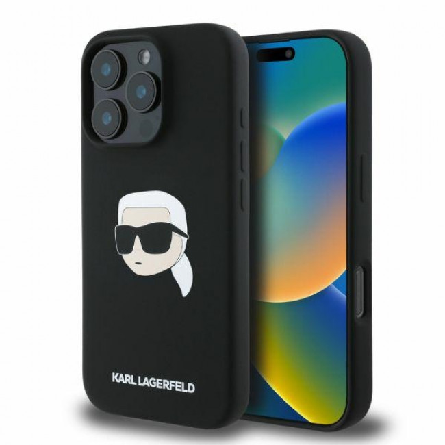 Karl Lagerfeld iPhone 16 Pro Max - Silicone Karl Head Print - Θήκη Σιλικόνης με MagSafe - Black - KLHMP16XSKHPPLK