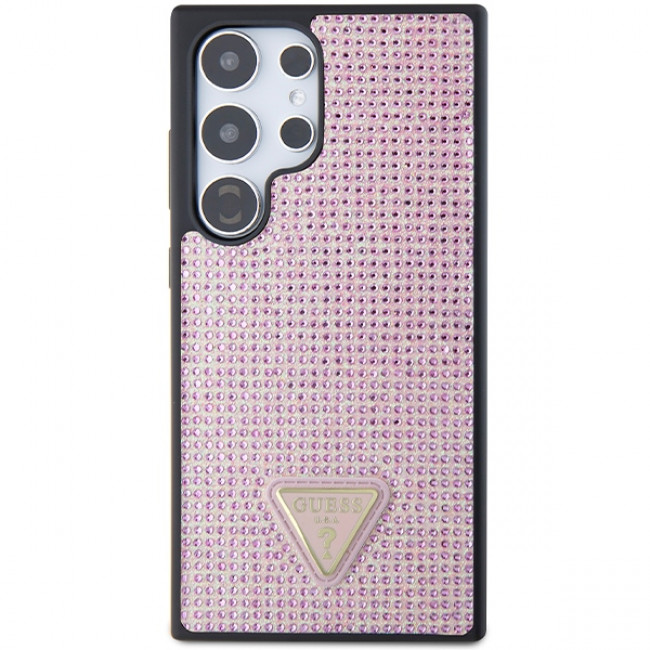 Guess Samsung Galaxy S24 Ultra - Rhinestone Triangle - Σκληρή Θήκη με Πλαίσιο Σιλικόνης - Pink - GUHCS24LHDGPPP