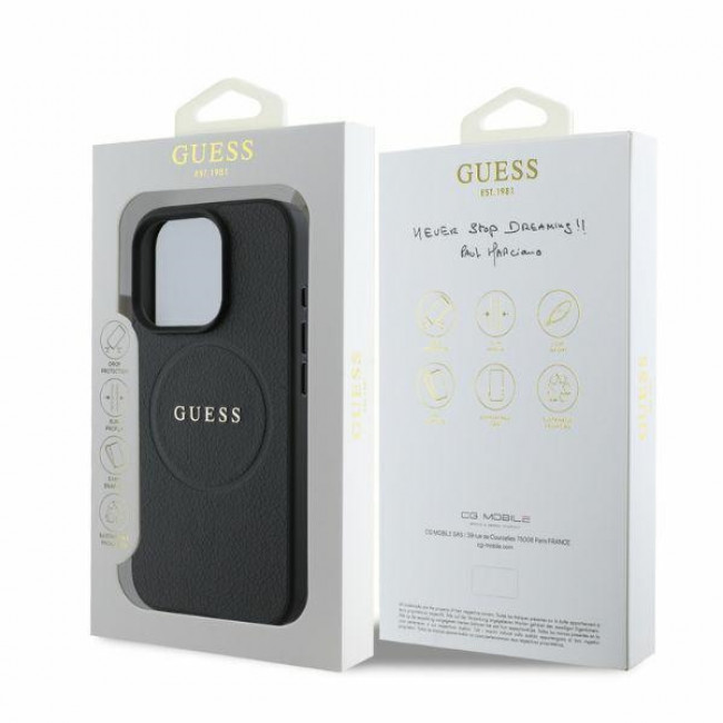 Guess iPhone 16 Pro - Grained Gold Ring - Magsafe Σκληρή Θήκη από Οικολογικό Δέρμα - Black - GUHMP16LPGHSMMK